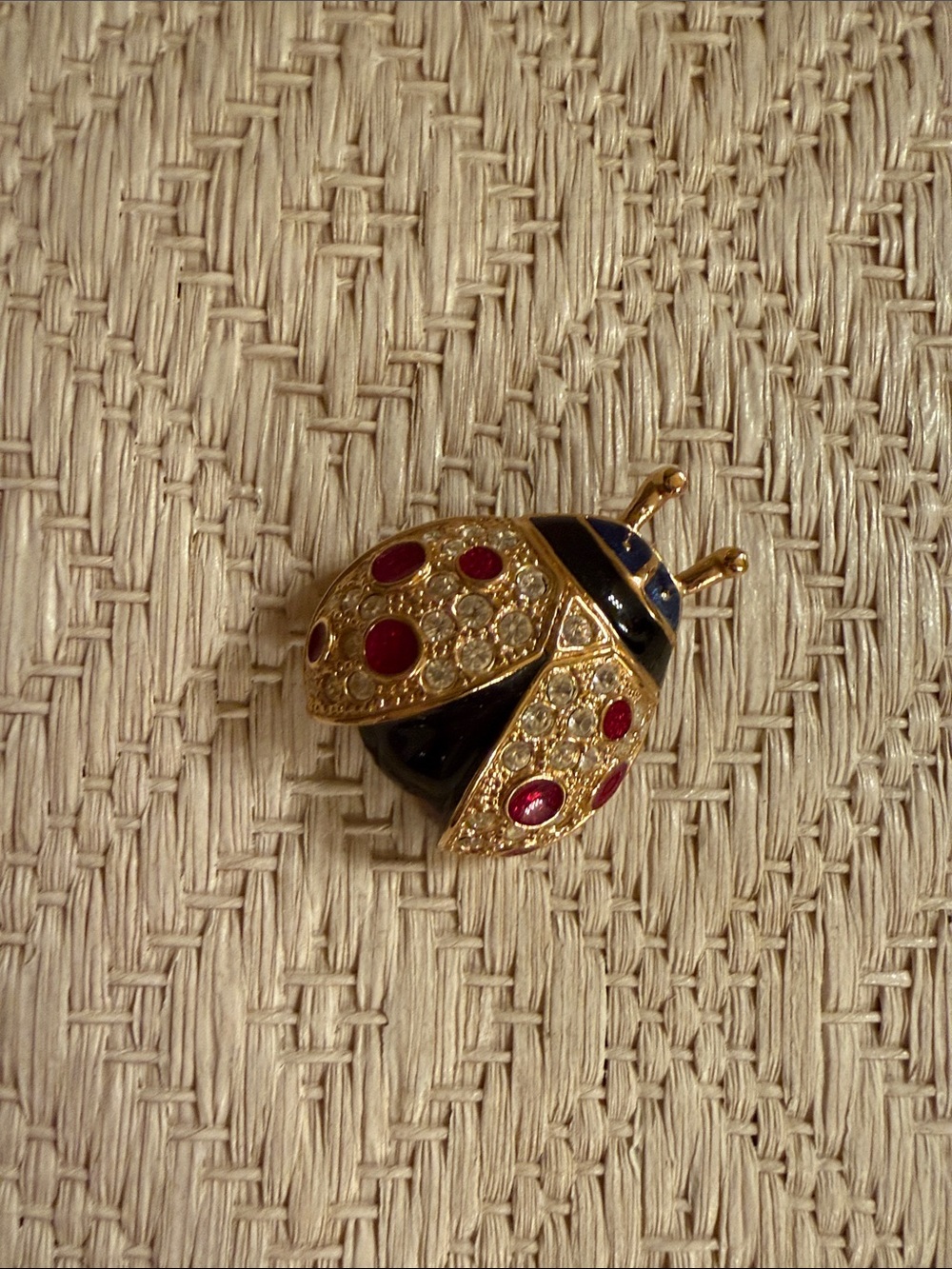 Gold-Tone Ladybug Brooch with Red and Black Enamel